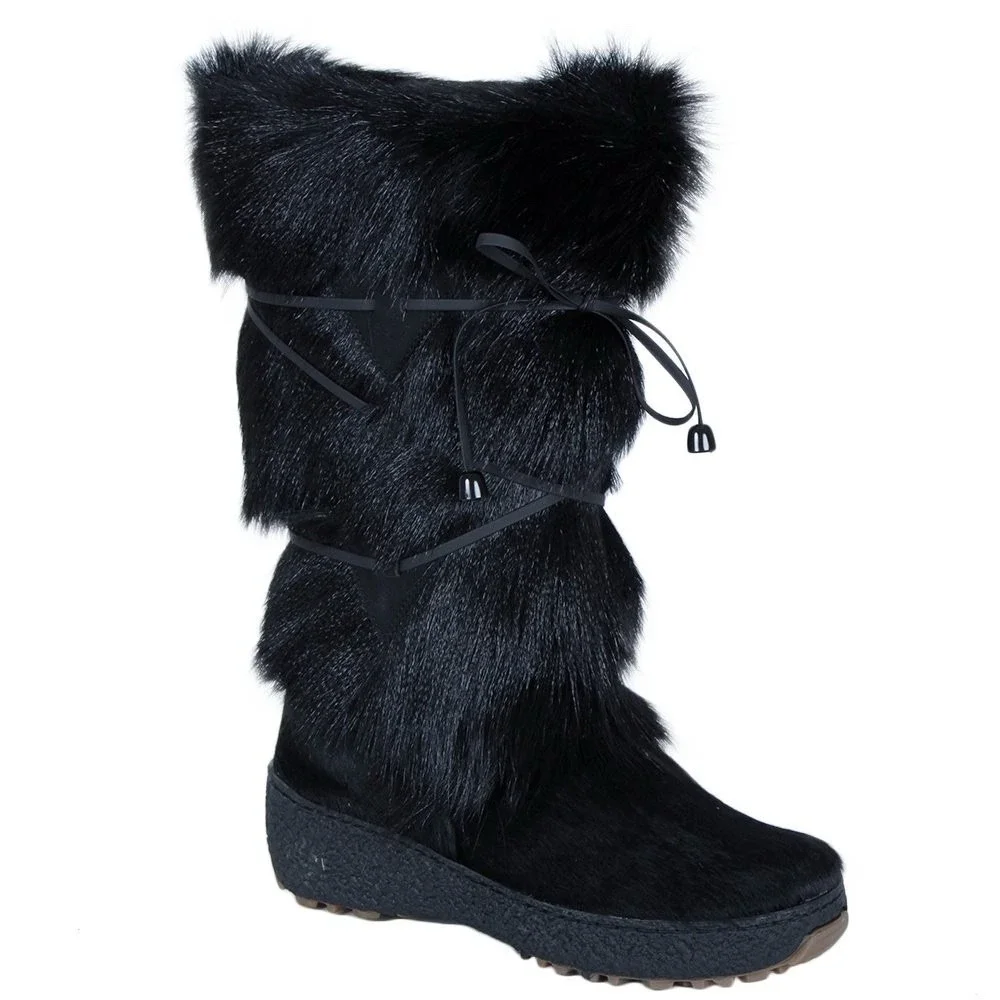 Regina Anna Black Goat Fur Water Repellent Boots Italy US 10 EU 41 Designer